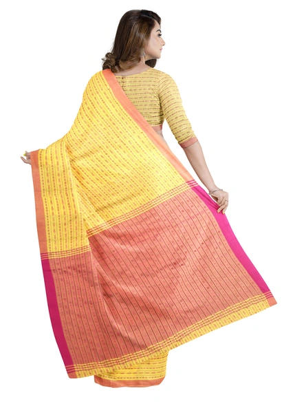 Yellow Cotton Handloom Santipuri Saree with Blouse Piece-yellow-Sari-Cotton   -One Size-Adult-Female-1