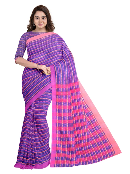 Purple Cotton Handloom Santipuri Saree with Blouse Piece-AS-200CT189