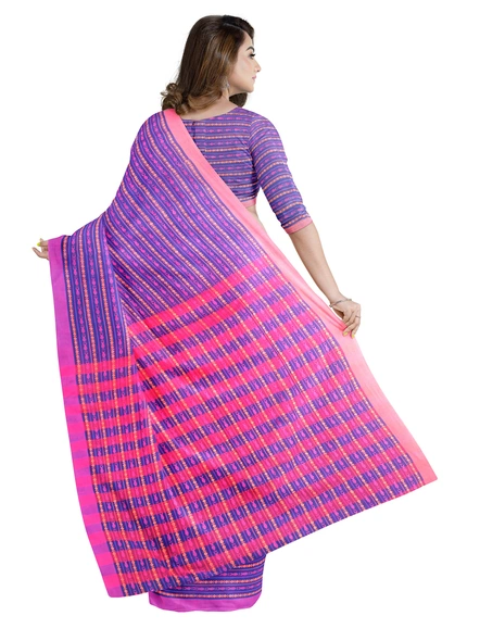 Purple Cotton Handloom Santipuri Saree with Blouse Piece-purple-Sari-Cotton-One Size-Adult-Female-1