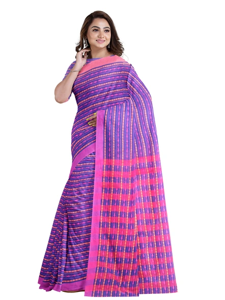 Purple Cotton Handloom Santipuri Saree with Blouse Piece-purple-Sari-Cotton-One Size-Adult-Female-2