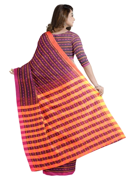 Black Cotton Handloom Santipuri Saree with Blouse Piece-black-Sari-Cotton-One Size-Adult-Female-1
