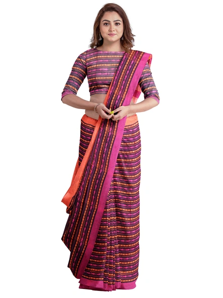 Black Cotton Handloom Santipuri Saree with Blouse Piece-black-Sari-Cotton-One Size-Adult-Female-3
