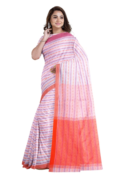White Cotton Handloom Santipuri Saree with Blouse Piece-white-Sari-Cotton-One Size-Adult-Female-2