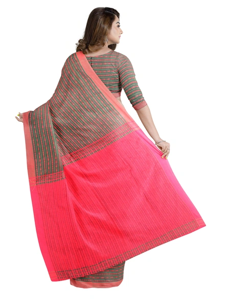 Green Cotton Handloom Santipuri Saree with Blouse Piece-green-Sari-Cotton   -One Size-Adult-Female-1