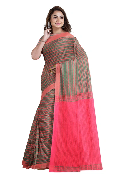 Green Cotton Handloom Santipuri Saree with Blouse Piece-green-Sari-Cotton   -One Size-Adult-Female-2