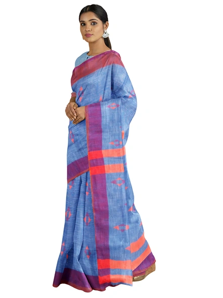 Sky Blue Handloom Santipuri Cotton Jamdani Weave Saree with Blouse Piece-sky blue-Sari-Cotton-One Size-Adult-Female-3
