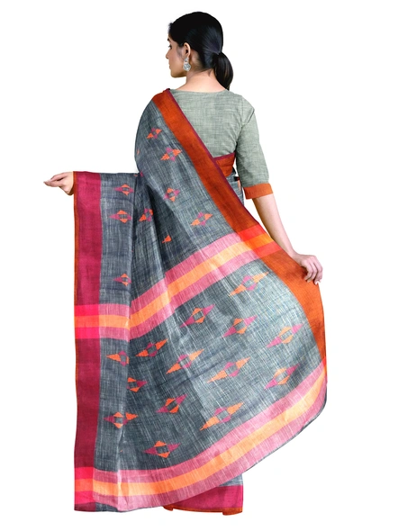 Navy Blue Handloom Santipuri Cotton Jamdani Weave Saree with Blouse Piece-navy blue-Sari-Cotton   -One Size-Adult-Female-1
