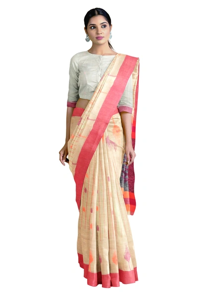 Cream Handloom Santipuri Cotton Jamdani Weave Saree with Blouse Piece-cream-Sari-Cotton   -One Size-Adult-Female-3