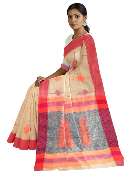 Cream Handloom Santipuri Cotton Jamdani Weave Saree with Blouse Piece-cream-Sari-Cotton   -One Size-Adult-Female-4