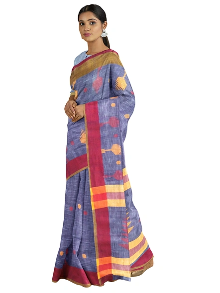 Blue Handloom Santipuri Cotton Jamdani Weave Saree with Blouse Piece-AS-200CT241