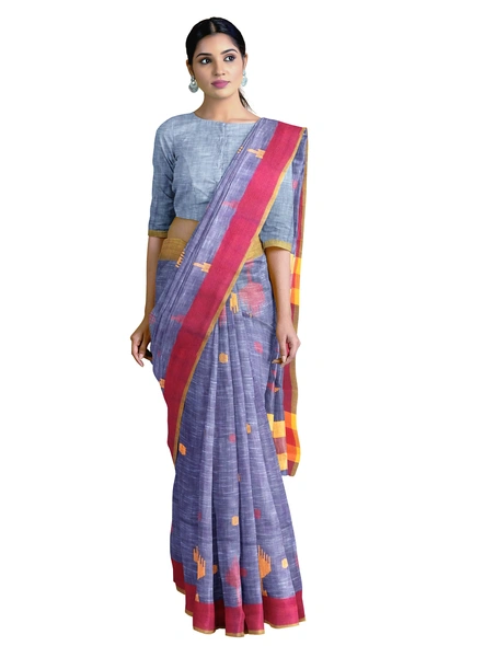Blue Handloom Santipuri Cotton Jamdani Weave Saree with Blouse Piece-blue-Sari-Cotton-One Size-Adult-Female-3