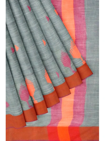 Grey Handloom Santipuri Cotton Jamdani Weave Saree with Blouse Piece-grey-Sari-Cotton-One Size-Adult-Female-4