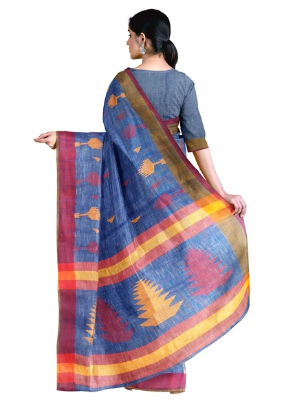 Blue Handloom Santipuri Cotton Jamdani Weave Saree with Blouse Piece-blue-Sari-Cotton-One Size-Adult-Female-1