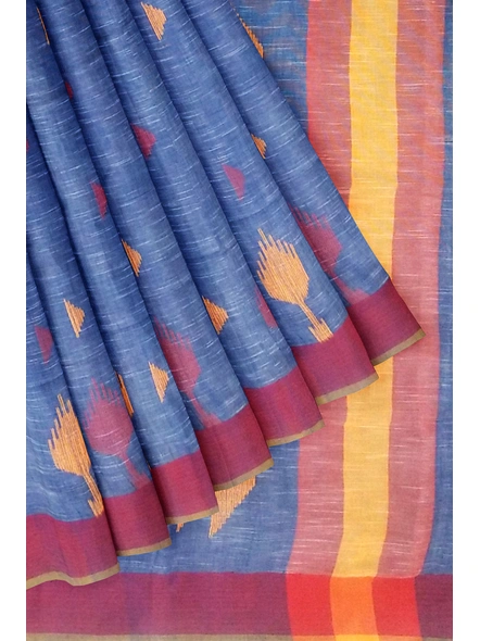 Blue Handloom Santipuri Cotton Jamdani Weave Saree with Blouse Piece-blue-Sari-Cotton-One Size-Adult-Female-4
