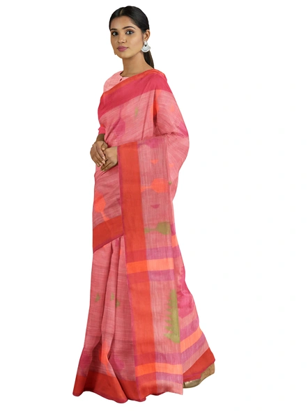 Orange Handloom Santipuri Cotton Jamdani Weave Saree with Blouse Piece-AS-200CT244