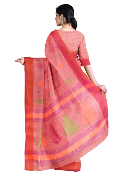Orange Handloom Santipuri Cotton Jamdani Weave Saree with Blouse Piece-orange-Sari-Cotton-One Size-Adult-Female-1