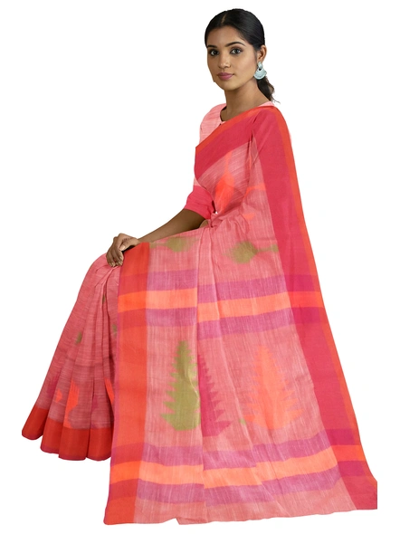 Orange Handloom Santipuri Cotton Jamdani Weave Saree with Blouse Piece-orange-Sari-Cotton-One Size-Adult-Female-2