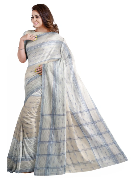 Beige Handloom Santipuri Tant Cotton Saree-beige-Sari-Cotton-One Size-Adult-Female-2