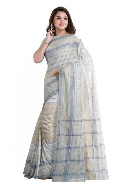Beige Handloom Santipuri Tant Cotton Saree-beige-Sari-Cotton-One Size-Adult-Female-4