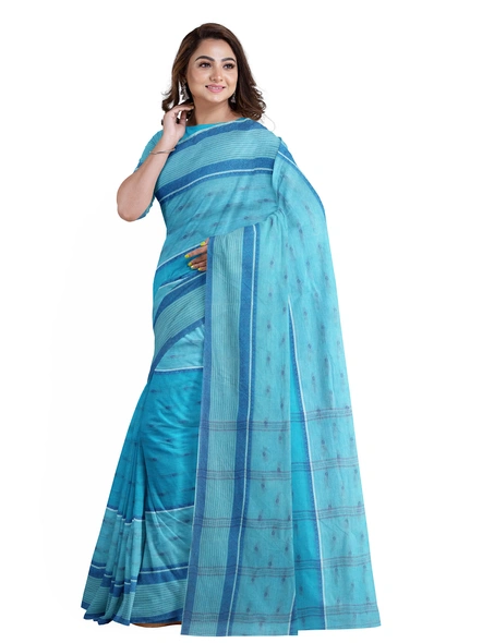 Sky Blue Handloom Santipuri Tant Cotton Saree-sky blue-Sari-Cotton-One Size-Adult-Female-4