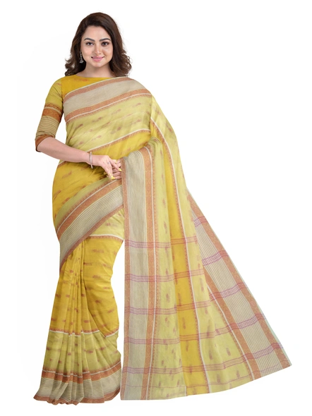 Yellow Handloom Santipuri Tant Cotton Saree-AS-200CT247
