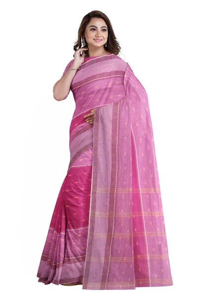 Magenta Handloom Santipuri Tant Cotton Saree-magenta-Sari-Cotton-One Size-Adult-Female-3