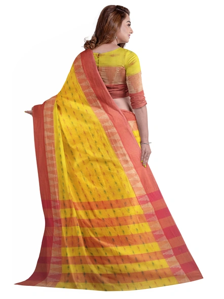 Yellow Handloom Santipuri Tant Cotton Saree-yellow-Sari-Cotton-One Size-Adult-Female-1