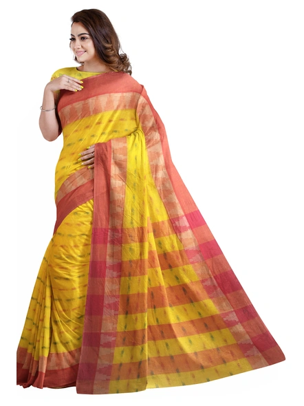Yellow Handloom Santipuri Tant Cotton Saree-yellow-Sari-Cotton-One Size-Adult-Female-2