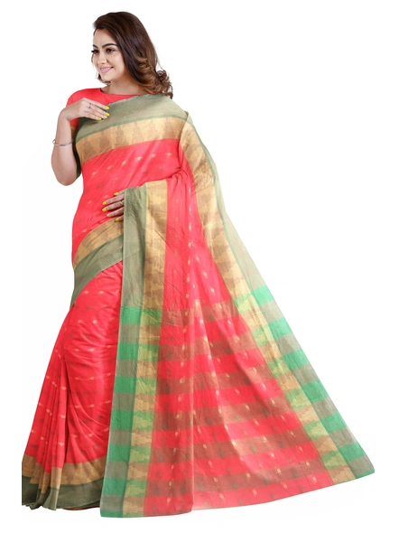Red Handloom Santipuri Tant Cotton Saree-red-Sari-Cotton   -One Size-Adult-Female-2