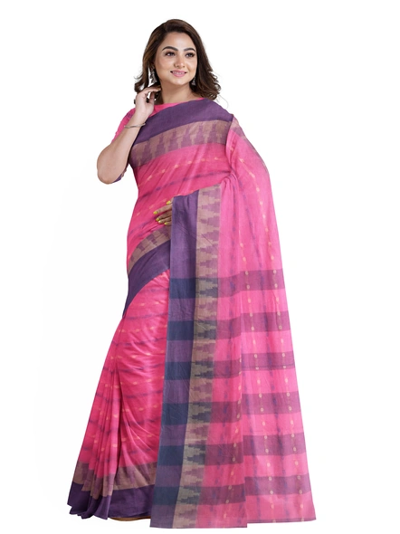 Pink Handloom Santipuri Tant Cotton Saree-pink-Sari-Cotton-One Size-Adult-Female-4