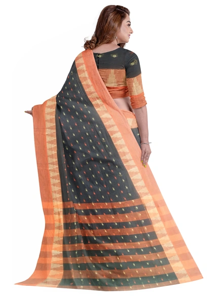 Black Handloom Santipuri Tant Cotton Saree-black-Sari-Cotton-One Size-Adult-Female-1