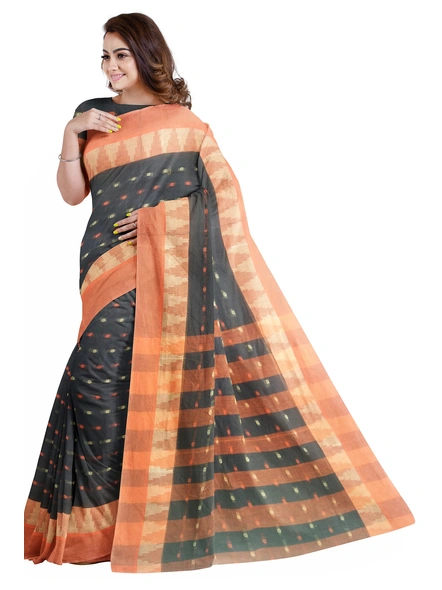 Black Handloom Santipuri Tant Cotton Saree-black-Sari-Cotton-One Size-Adult-Female-2