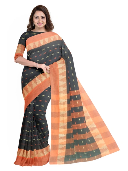 Black Handloom Santipuri Tant Cotton Saree-black-Sari-Cotton-One Size-Adult-Female-4