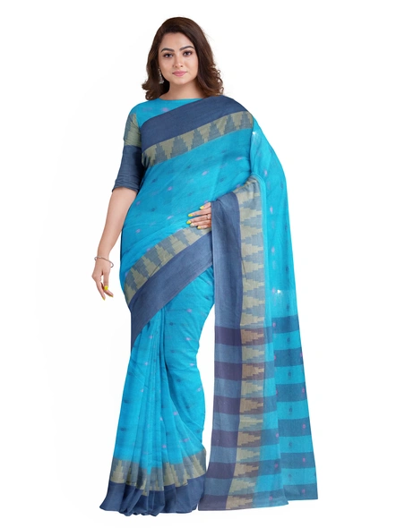 Blue Handloom Santipuri Tant Cotton Saree-AS-200CT254