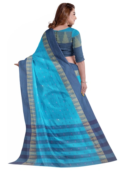 Blue Handloom Santipuri Tant Cotton Saree-blue-Sari-Cotton-One Size-Adult-Female-1