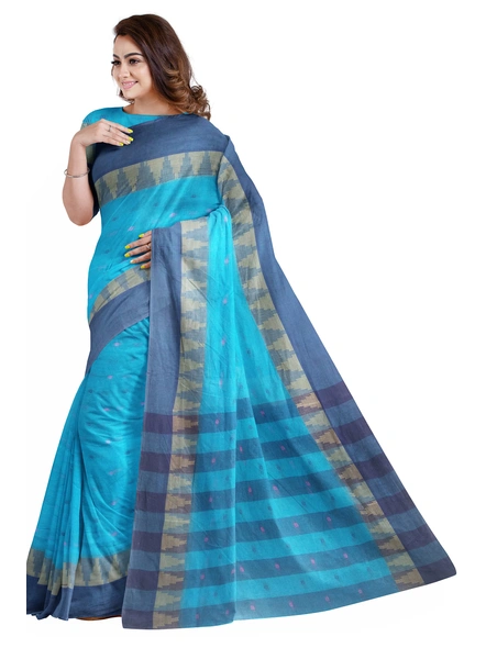 Blue Handloom Santipuri Tant Cotton Saree-blue-Sari-Cotton-One Size-Adult-Female-2