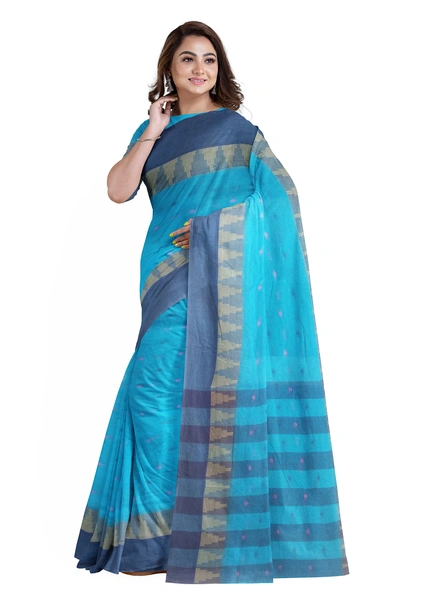 Blue Handloom Santipuri Tant Cotton Saree-blue-Sari-Cotton-One Size-Adult-Female-4