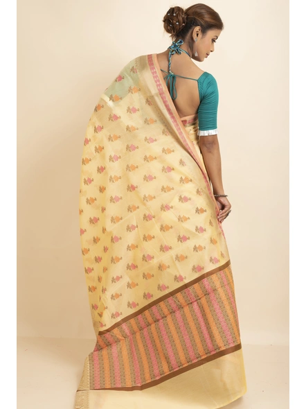 Beige Cotton Silk Multi Butti Banarasi Saree with Blouse Piece-Beige-Sari-One Size-Silk Cotton-Adult-Female-3