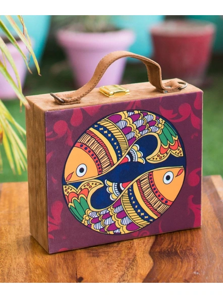 Multicolor Madhubani Fish Suitcase Sling Bag-LAASUIT012