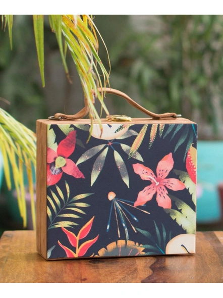 Black Floral Suitcase Sling Bag-LAASUIT015