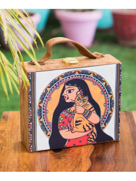 Madhubani Lady with Cat Suitcase Sling Bag-LAASUIT017