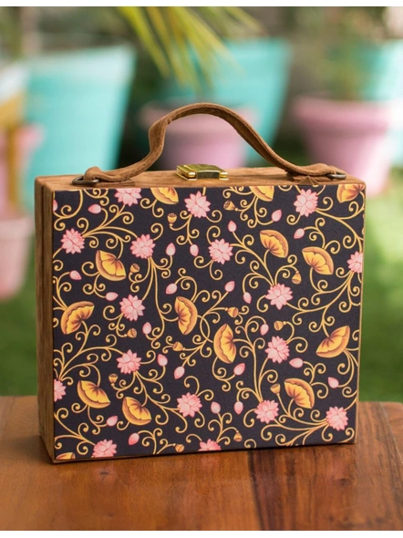 Pink Yellow Lotus Pichwai Suitcase Sling Bag-LAASUIT022