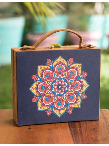 Black Floral Rangoli Suitcase Sling Bag-LAASUIT023