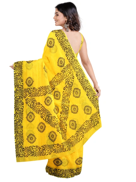 Woven Yellow Cotton Silk Handloom Printed Jamdani Saree-yellow-Sari-Cotton Silk-One Size-Adult-Female-1