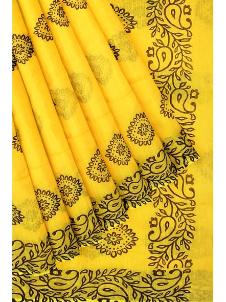 Woven Yellow Cotton Silk Handloom Printed Jamdani Saree-yellow-Sari-Cotton Silk-One Size-Adult-Female-4
