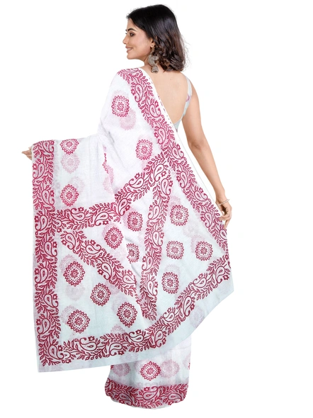 Woven White Cotton Silk Handloom Printed Jamdani Saree-white-Sari-Cotton Silk-One Size-Adult-Female-1