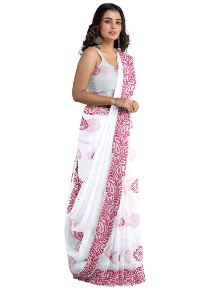 Woven White Cotton Silk Handloom Printed Jamdani Saree-white-Sari-Cotton Silk-One Size-Adult-Female-2