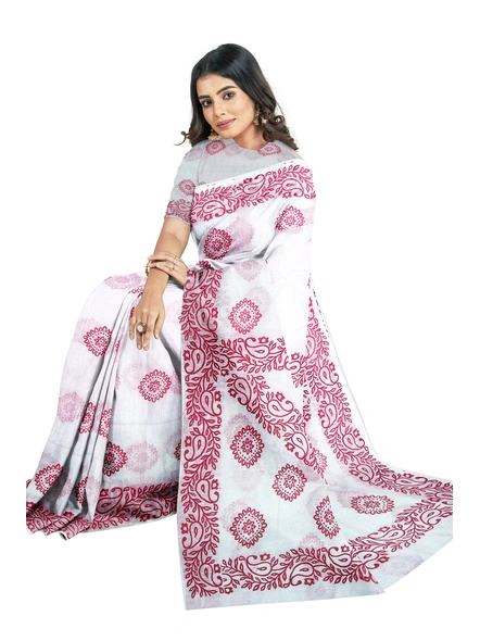Woven White Cotton Silk Handloom Printed Jamdani Saree-white-Sari-Cotton Silk-One Size-Adult-Female-3