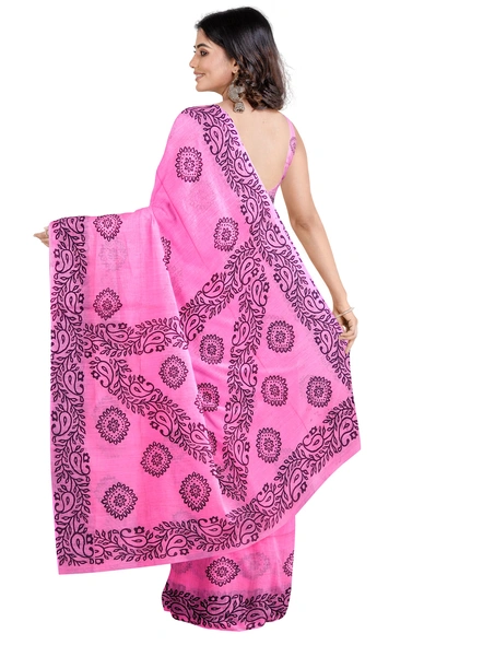 Woven Pink Cotton Silk Handloom Printed Jamdani Saree-pink-Sari-Cotton Silk-One Size-Adult-Female-1