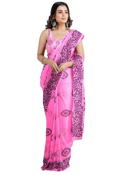 Woven Pink Cotton Silk Handloom Printed Jamdani Saree-pink-Sari-Cotton Silk-One Size-Adult-Female-2
